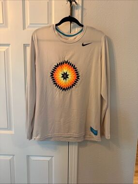 Nike Cream Long Sleeve Dri-FIT Tee with Black Logo